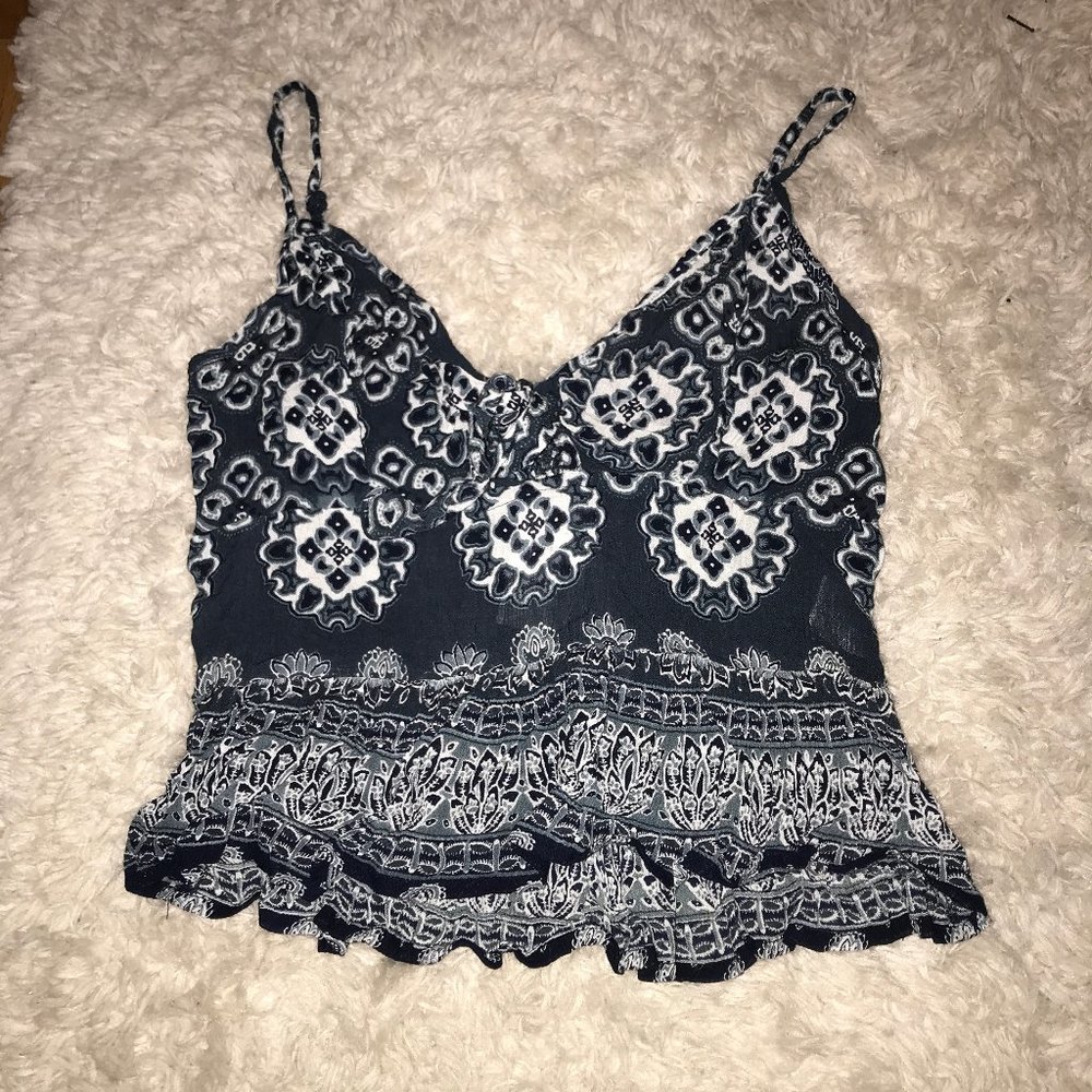 Tilly's blue floral tank top with bow tie
